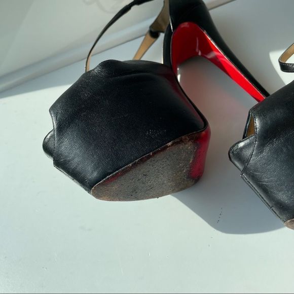 Christian Louboutin Ultra High Platform Strappy Black Leather Heels 40 - Picture 5 of 13